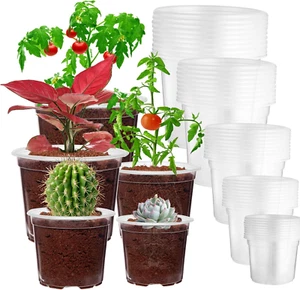 50 Packs Clear Nursery Pots with Drainage, 7/6/5/4/3 Inch Seed Starter Pots Gard - Picture 1 of 7