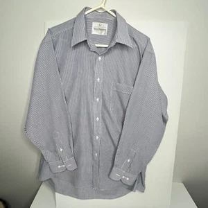 Mens Van Heusen Size L 42 cm Blue Striped Button Up Business Shirt Long Sleeve - Picture 1 of 7