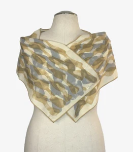 Vintage Signed Vera Neumann Tan/Blue Abstract Poly Scarf 11"x52" - Picture 1 of 4
