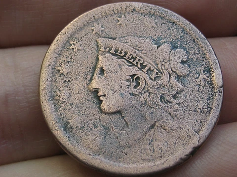 1837-1839 "Head of 1838" Matron Head Large Cent Penny, Beaded Cords Cover