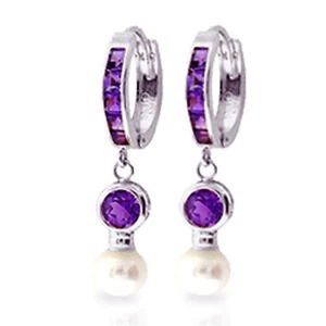 4.15 Carat 14K Solid White Gold Huggie Earrings pearl Amethyst - Picture 1 of 3