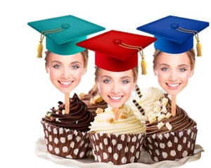Graduation Face Cupcake Toppers w/ Your Photo - Picture 1 of 3