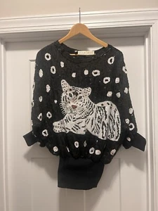 Rare vintage Sequin Tiger Micro Mini Dress/Blouse One Size 100% Silk 80s - Picture 1 of 8