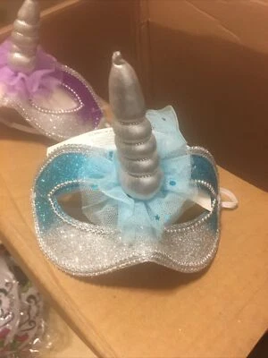 Unicorn Masquerade mask Costume Halloween Horn Glitter Pink Purple Blue Silver - Image 1 of 4