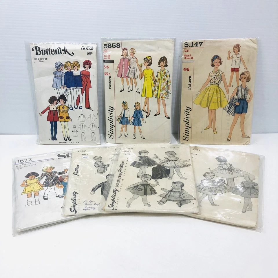 Simplicity Butterick Sewing Patterns x 7 Childrens Vtg 60s Retro Fashion Bundle - Image 1 of 4