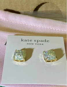 Kate Spade Gold Plated Square Stud Earrings Opal Iridescent Glitter K7638 New - Picture 1 of 5