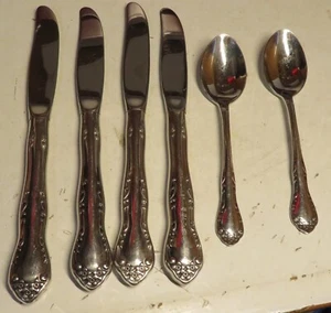 6 pc IMPERIAL AMERICAN LOOK Spoon Knife Lot STAINLESS STEEL FLATWARE SILVERWARE - Picture 1 of 12