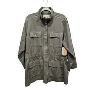New! Michael Kors Army Green Denim Gold Button Front Longline Jacket, 3X - Picture 1 of 11