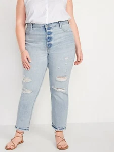 Old Navy Jeans Womens Plus 28 Slouchy Straight Distressed High Rise Button Fly - Picture 1 of 9