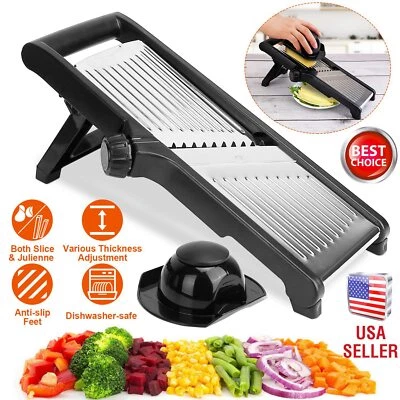 Mandolin Food Slicer 2.0 Stainless Steel Blade Vegetable Julienne Dicer w/Holder - Image 1 of 4