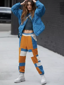 NWT Free People Movement Freerider Patched Joggers Blue/Orange/Grey Sz S $168 - Picture 1 of 2
