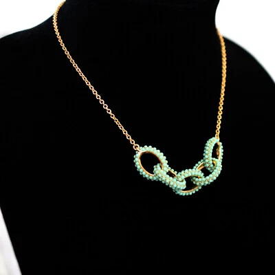 NOVO COM ETIQUETAS COACH Colar Aglomerado de Elos de Pedra Preciosa Pavê Azul-petróleo Turquesa Ouro 18" NOVO $198 - Imagem 1 de 4