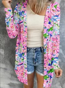 FLORAL PRINTED LONG SLEEVE OPEN FRONT SILKY CARDIGAN JACKET WOMENS PLUS 26 *NIP* - Picture 1 of 6
