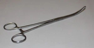 Vintage 9" Curved Locking Hemostat Clamp Stainless Steel Surgical Medical Pliers - Picture 1 of 9