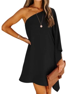 Floral Blooming Black Asymmetrical Dress Size L - Picture 1 of 1