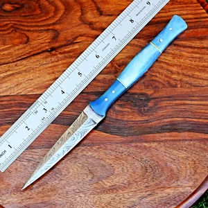 Damascus steel Hunting dagger double edged boot knife Camel Bone Handle 1620 - Picture 1 of 4