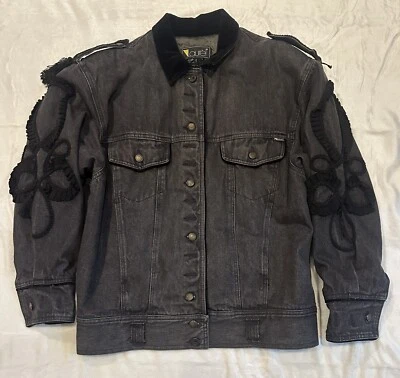 复古 Laurel Escada 牛仔夹克意大利贴花天鹅绒男式阅读 — 第 1/4 张图片