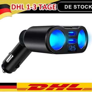 2-Fach Verteiler Kfz Auto für 12V/24V Zigarettenanzünder Doppelsteckdose Adapter - Bild 1 von 9