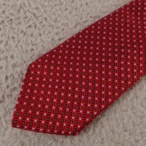Ike Behar Tie Red Geometric Paisley Silk Hand Made in USA 3.25" - Picture 1 of 9