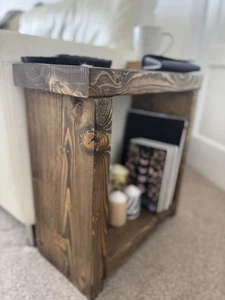 Rustic sofa side table Chunky Handmade solid Book Bedside table Plant shelf 60CM - Picture 1 of 7