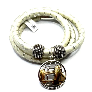 Brighton Woodstock Beige Silver Snakeskin Triple Bracelet 23in NWT +Beads/Charm - Picture 1 of 6