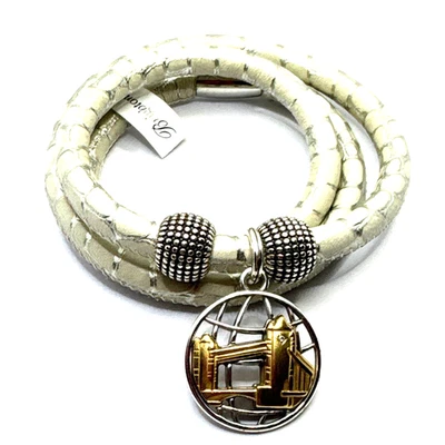 Brazalete triple Brighton Woodstock beige plata piel de serpiente 23 pulgadas nuevo con etiquetas + cuentas/dije Foto 1 de 4