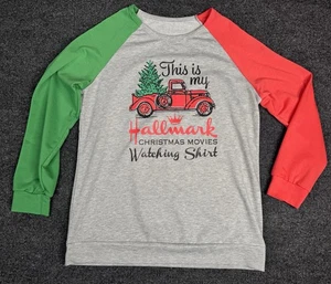 "This Is My Hallmark Christmas Movies Watching Shirt” Long Sleeve Gray Sz M - Picture 1 of 5