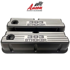 Ford 393 Stroker Tall Windsor BLACK Valve Covers - Wide Fin - Ansen USA - Picture 1 of 7