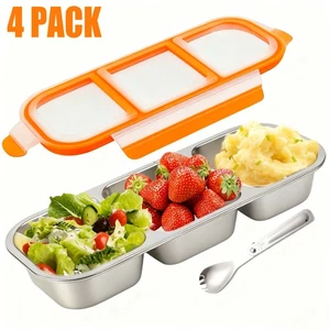 4 Pack Reusable Stainless Snack Containers with Lids, Containers 3 Compartments - Picture 1 of 9