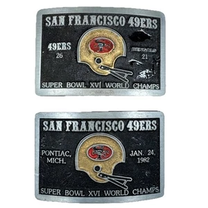 San Francisco 49ERS 2 fibbie per cintura set Super Bowl XVI Champs Vs Bengals vintage rare - Foto 1 di 11