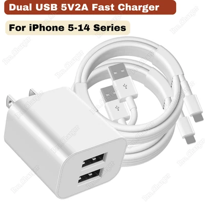 Cable de carga adaptador de corriente cargador rápido USB doble para iPhone 14 13 12 11 8 7 6 Foto 1 de 4