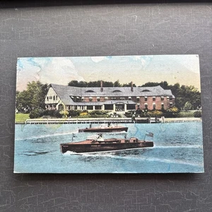 Klassische Holzmotorboote auf St Clair River Inn Bild Michigan Postkarte 1952 Ansicht - Bild 1 von 4