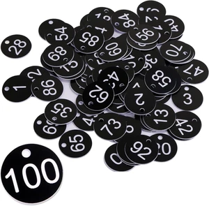 100 Pezzi Portachiavi Numerati 1-100, Targhette Numerate in Plastica, Piccole Ta - Foto 1 di 12