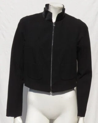 CARLISLE US M 8 10 Black Stretch Ponte Knit Pleated Collar Jacket Top Cropped - Image 1 of 4