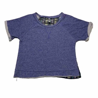 Xhiliration Blue Front Plaid Back Short Sleeve Cropped Top Women’s Size M - Image 1 of 4