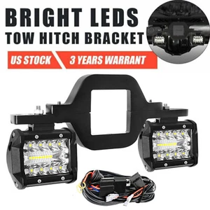 Tow Hitch Mounting Bracket +Tri-row LED Work Light Pods Backup Reverse + Wiring - Picture 1 of 16