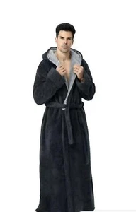 New AMITOFO Men's Plush Hooded Robe - Warm and Cozy Full Length - Picture 1 of 5
