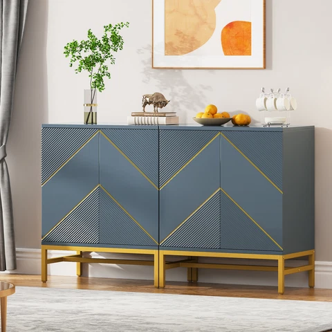 59" Gray Modern Kitchen Sideboard Storage Buffet Cabinet with Adjustable Shelves Cover