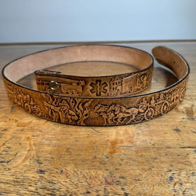 Vintage Kat Kuszak 1983 History Of Firefighters Brown Leather Belt 47" - Image 1 of 4
