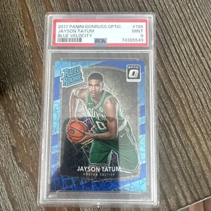 2017 Panini Donruss Optic 198 Jayson Tatum Blue Velocity Rookie RC PSA 9 MINT ! - Picture 1 of 2
