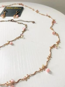 Cookie Lee - Long Necklace, short Necklace, & Earrings - Pink, White, & Gold - Picture 1 of 5