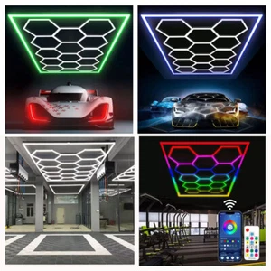 Hexagon Garage Lights Honeycomb Light 14 Hexagonal LED Garage Light for Workshop - Picture 1 of 38