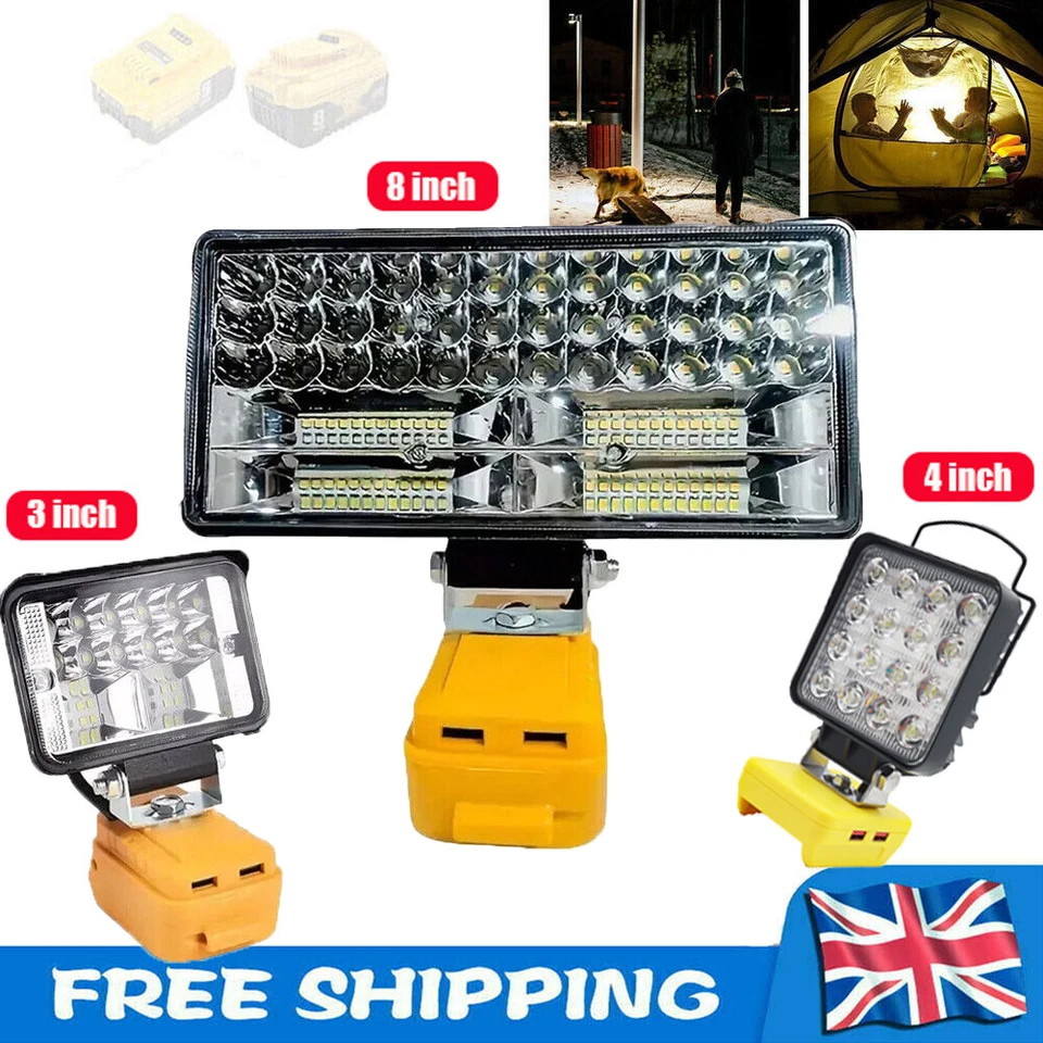 For Dewalt 18V/20V Battery LED Work Light Workshop Flashlights Torch Camping USB