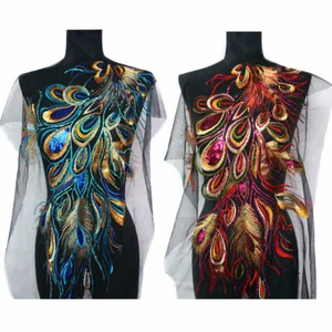 Sequin Patch Peacock Lace Mesh Phoenix Feather Mesh Embroidery Applique DIY NEW - Picture 1 of 8