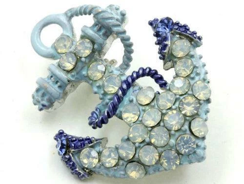 NUEVO Broche Prendedor Estrás Dije Ancla Barco Cristal Azul Tema Vida Marina  Foto 1 de 1