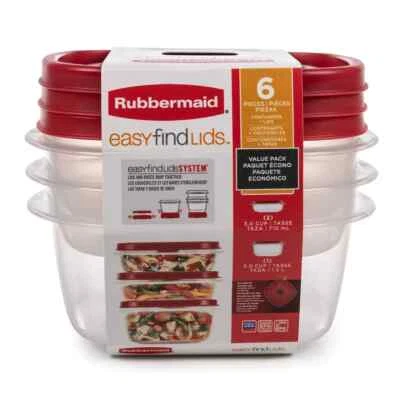 Rubbermaid Easy Find Lids Food Storage Containers,Vented lid, 6-Piece Set No BPA - Image 1 of 4