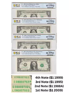 $1 Set of 4 MATCHING SERIAL NUMBERS (00000702) PCGS Graded 65/66/65/66 Gem UNC - Picture 1 of 3