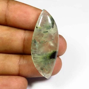 Prehnite Cabochon 38x14mm glatt ausgefallen Prehnit 27Kt naturgrüne Edelsteine PH-116 - Bild 1 von 11