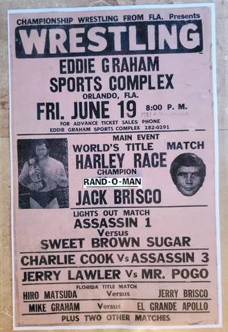 Vintage Wrestling Poster "NWA World Championship Harley Race vs Jack Brisco Cover