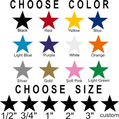 Star stickers! Pick your size and color! Permanent outdoor glossy vinyl decals. - Image 1 of 4
